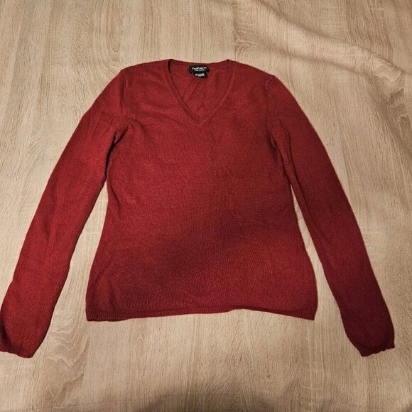 Lord & Taylor 100% Cashmere V-Neck Knit Pullover Sweater Womens Small Red - Picture 1 of 5